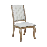 Button Tufted Fabric Side Chair with Cabriole Legs,Set of 2,Brown and Cream