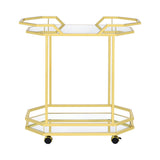 Benzara 2 Tier Geometric Metal Serving Cart with Mirror Shelves, Gold BM230295 Gold Metal and Mirror BM230295