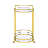 Benzara 2 Tier Geometric Metal Serving Cart with Mirror Shelves, Gold BM230295 Gold Metal and Mirror BM230295