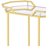 Benzara 2 Tier Geometric Metal Serving Cart with Mirror Shelves, Gold BM230295 Gold Metal and Mirror BM230295