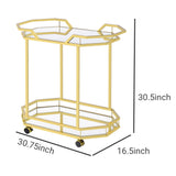 Benzara 2 Tier Geometric Metal Serving Cart with Mirror Shelves, Gold BM230295 Gold Metal and Mirror BM230295