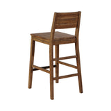 Benzara Plank Style Wooden Bar Stool with Open Low Back, Set of 2, Rustic Brown BM230296 Brown Solid Wood, MDF and Veneer BM230296