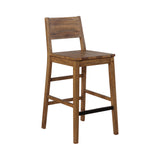 Plank Style Wooden Bar Stool with Open Low Back, Set of 2, Rustic Brown
