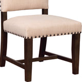 Benzara Nailhead Trim Fabric Side Chair with High Back, Set of 2, Beige BM230297 Beige Solid Wood and Fabric BM230297