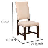 Benzara Nailhead Trim Fabric Side Chair with High Back, Set of 2, Beige BM230297 Beige Solid Wood and Fabric BM230297