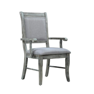 Benzara Wooden Frame Fabric Arm Chair with Cushion Seat, Set of 2, Weathered Gray BM230298 Gray Solid Wood and Fabric BM230298