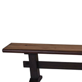 Benzara Farmhouse Dual Tone Wooden Bench with Trestle Base, Brown BM230301 Brown Solid Wood and Veneer BM230301