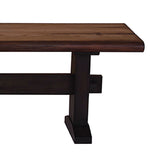 Benzara Farmhouse Dual Tone Wooden Bench with Trestle Base, Brown BM230301 Brown Solid Wood and Veneer BM230301