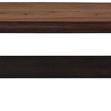 Benzara Farmhouse Dual Tone Wooden Bench with Trestle Base, Brown BM230301 Brown Solid Wood and Veneer BM230301