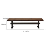 Benzara Farmhouse Dual Tone Wooden Bench with Trestle Base, Brown BM230301 Brown Solid Wood and Veneer BM230301