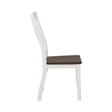 Benzara Farmhouse Wooden Dining Chair with Slatted Back, Set of 2, White and Brown BM230304 White and Brown Solid Wood, MDF and Veneer BM230304