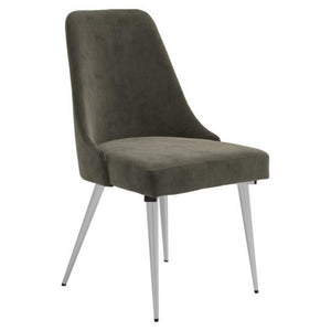 Benzara Padded Side Chair with Angular Legs, Set of 2, Chrome and Gray BM230322 Silver, Gray Fabric, Metal BM230322