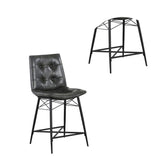 Benzara Tufted Counter Stool with Metal Legs, Set of 2, Gray BM230323 Gray Leatherette, Metal BM230323