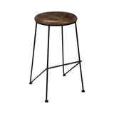 Leatherette Round Seat Barstool with Metal Legs, Brown and Black