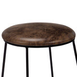 Benzara Round Counter Height Stool with Metal Legs, Brown and Black BM230336 Brown, Black Metal, Leatherette BM230336