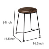 Benzara Round Counter Height Stool with Metal Legs, Brown and Black BM230336 Brown, Black Metal, Leatherette BM230336