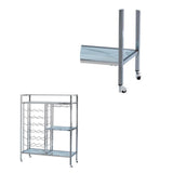 Benzara Metal Serving Cart with Wine and Stemware Rack, Silver BM230344 Silver Metal, Glass BM230344