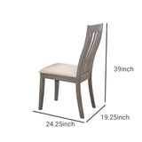 Benzara Wooden Side Chair with Slatted Design Backrest, Set of 2, Gray BM230345 Gray Solid Wood and Fabric BM230345
