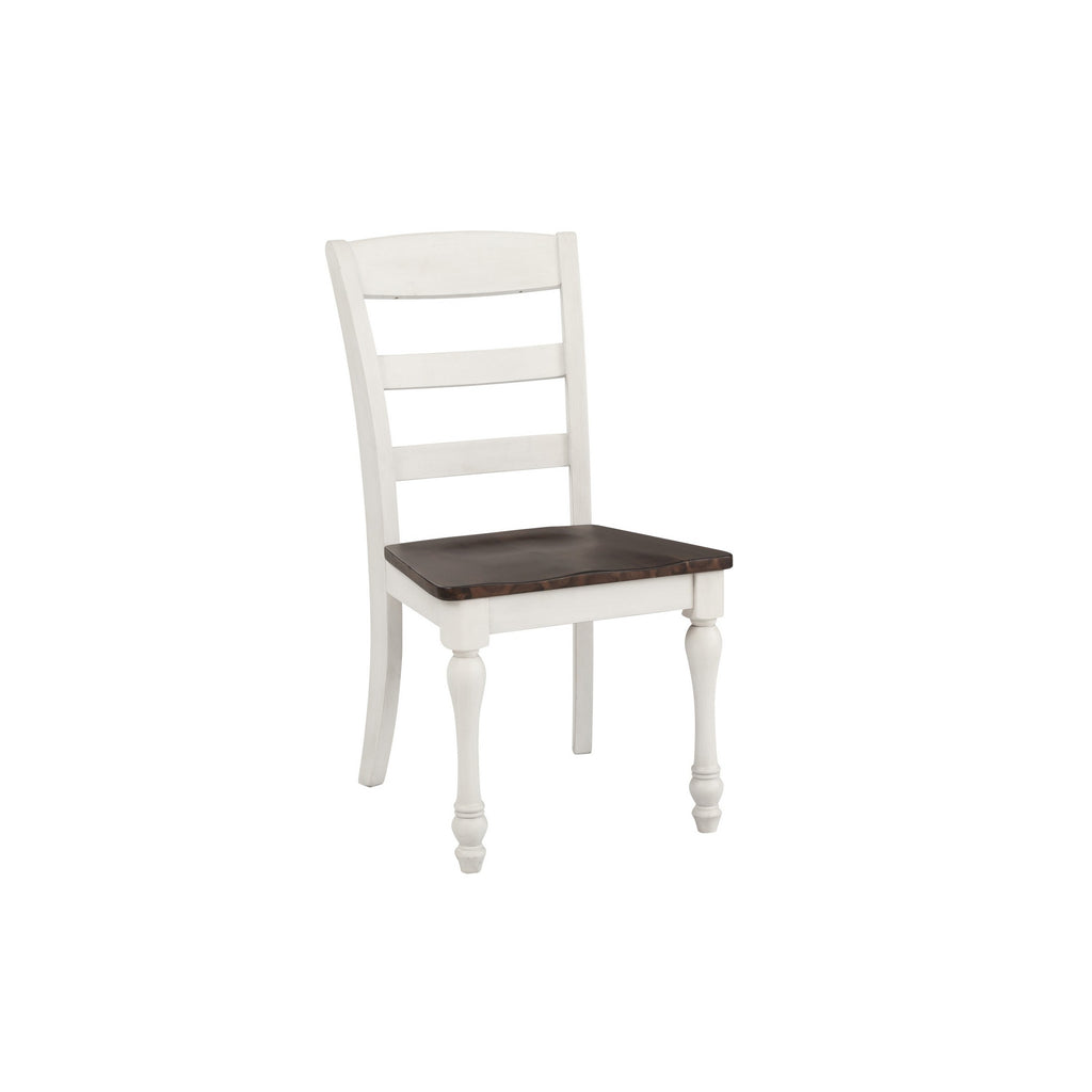 Benzara Wooden Side Chair with Ladder Back, Set of 2, White and Brown BM230346 White and Brown Solid Wood BM230346
