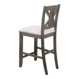 Benzara Wooden Counter Height Chair with Geometric Back, Set of 2, Gray BM230353 Gray Solid Wood and Fabric BM230353