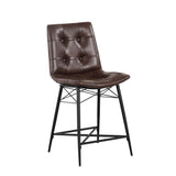 Button Tufted Fabric Counter Stool with Bucket Seating, Set of 2, Brown