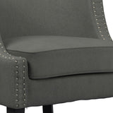 Benzara Nailhead Trim Barrel Style Fabric Accent Chair with Sloped Arms, Gray BM230365 Gray Solid Wood and Fabric BM230365