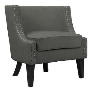 Benzara Nailhead Trim Barrel Style Fabric Accent Chair with Sloped Arms, Gray BM230365 Gray Solid Wood and Fabric BM230365