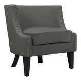 Nailhead Trim Barrel Style Fabric Accent Chair with Sloped Arms, Gray