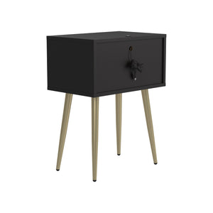Benzara 2 Drawer Wooden Accent Table with Metal Legs, Black and Gold BM230368 Black and Gold Solid Wood, MDF, Veneer and Metal BM230368