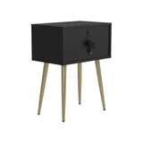2 Drawer Wooden Accent Table with Metal Legs, Black and Gold