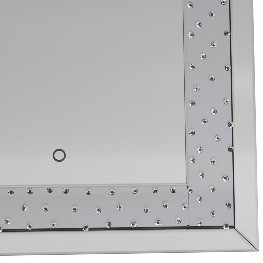 Benzara Rectangular Shape Wall Mirror with LED Fixture, Silver BM230370 Silver Solid Wood and Mirror BM230370