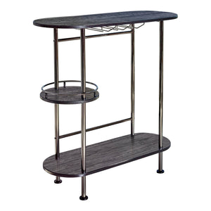 Benzara Oblong Shape Metal Bar Unit with Stemware Rack, Gray and Chrome BM230373 Gray and Chrome Metal, MDF and Veneer BM230373