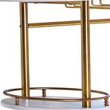 Benzara Oblong Shape Metal Bar Unit with Stemware Rack, White and Gold BM230374 White and Gold Metal, MDF and Veneer BM230374