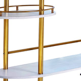 Benzara Oblong Shape Metal Bar Unit with Stemware Rack, White and Gold BM230374 White and Gold Metal, MDF and Veneer BM230374