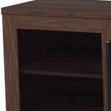 Benzara Wooden TV Console with 2 Smoked Gray Glass Doors, Brown BM230379 Brown Solid Wood, MDF and Glass BM230379