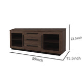Benzara Wooden TV Console with 2 Smoked Gray Glass Doors, Brown BM230379 Brown Solid Wood, MDF and Glass BM230379