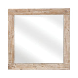 Benzara Wooden Frame Mirror with Hewn Saw Details, Light Brown BM230384 Brown Solid Wood, MDF BM230384