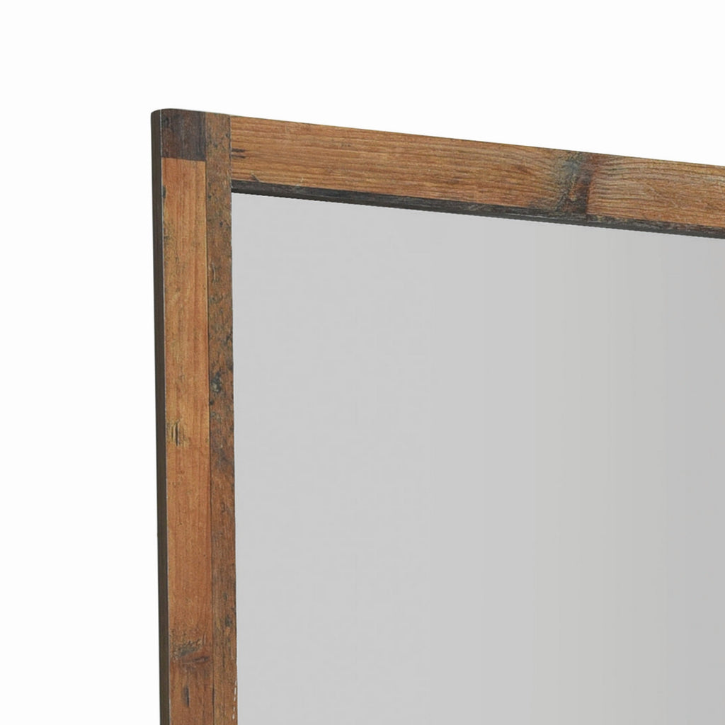 Benzara 39 Inch Square Wood Frame Rustic Mirror, Brown BM230390 Brown Veneer BM230390