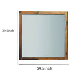Benzara 39 Inch Square Wood Frame Rustic Mirror, Brown BM230390 Brown Veneer BM230390