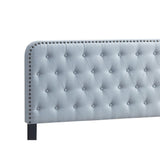 Benzara Fabric Upholstered Tufted Full Bed with Nailhead Trim, Blue BM230393 Blue Solid Wood, Fabric BM230393