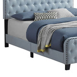 Benzara Fabric Upholstered Tufted Full Bed with Nailhead Trim, Blue BM230393 Blue Solid Wood, Fabric BM230393