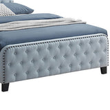 Benzara Fabric Upholstered Tufted Full Bed with Nailhead Trim, Blue BM230393 Blue Solid Wood, Fabric BM230393