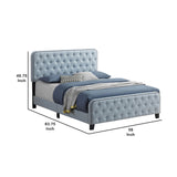 Benzara Fabric Upholstered Tufted Full Bed with Nailhead Trim, Blue BM230393 Blue Solid Wood, Fabric BM230393