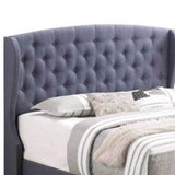 Benzara Wingback Fabric Upholstered Tufted Queen Bed, Gray BM230394 Gray Solid Wood, Fabric BM230394