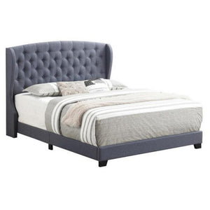 Benzara Wingback Fabric Upholstered Tufted Queen Bed, Gray BM230394 Gray Solid Wood, Fabric BM230394