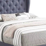 Benzara Wingback Fabric Upholstered Tufted Queen Bed, Gray BM230394 Gray Solid Wood, Fabric BM230394