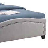 Benzara Fabric Upholstered Curved Design Full Bed, Gray BM230396 Gray Solid Wood, Fabric BM230396