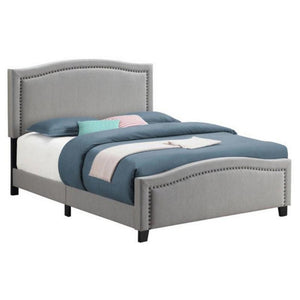 Benzara Fabric Upholstered Curved Design Full Bed, Gray BM230396 Gray Solid Wood, Fabric BM230396