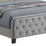 Benzara Fabric Upholstered Tufted Full Bed with Nailhead Trim, Gray BM230399 Gray Solid Wood, Fabric BM230399