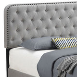 Benzara Fabric Upholstered Tufted Full Bed with Nailhead Trim, Gray BM230399 Gray Solid Wood, Fabric BM230399